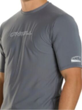 O'Neill Men's Basic Skins 50+ Short Sleeve Sun Shirt Heather Blue Sz L